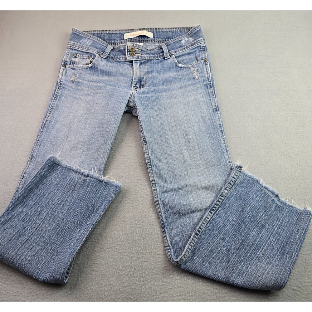 Mossimo Bootcut Jeans (7) Light Wash Low Rise Distressed Stretch Frayed Hem Y2K